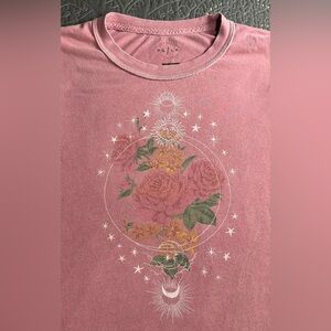 PS/LA Women’s Dusty Rose Sun and Roses Graphic Tshirt Size Small